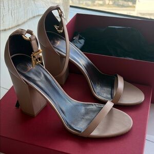 Valentino Garavani Tan Block Heel Sandals